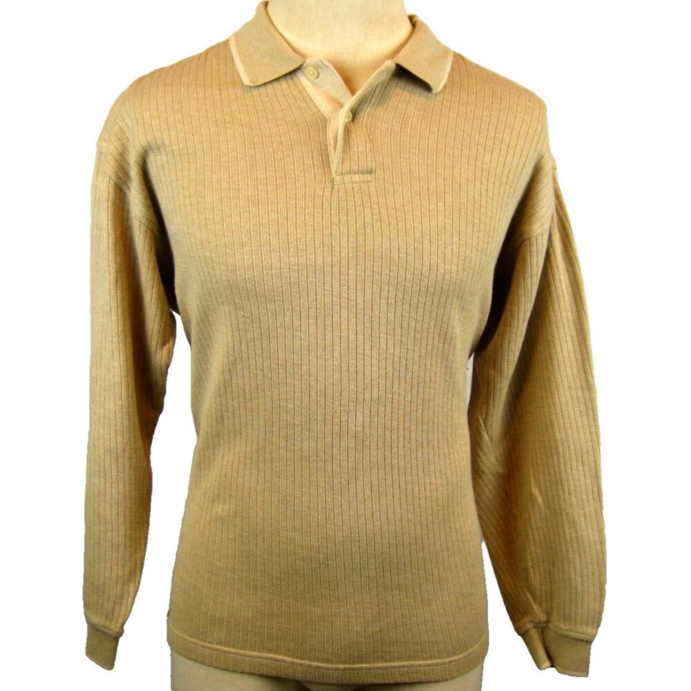 Mens Susquehanna Trail Outfitters Cotton Tan Rugby Style Pullover Sweater sz M